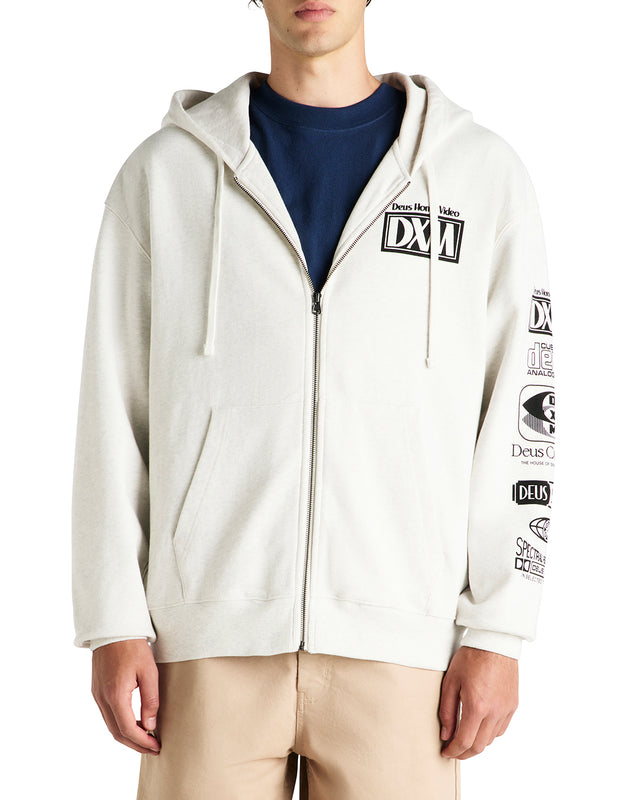 Cinematic Static Zip Hoodie - Light Grey Marle