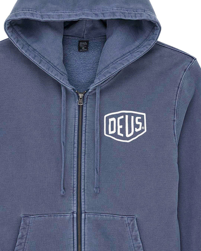 Shield Garment Dyed Zip Hoodie - Mechanic Blue