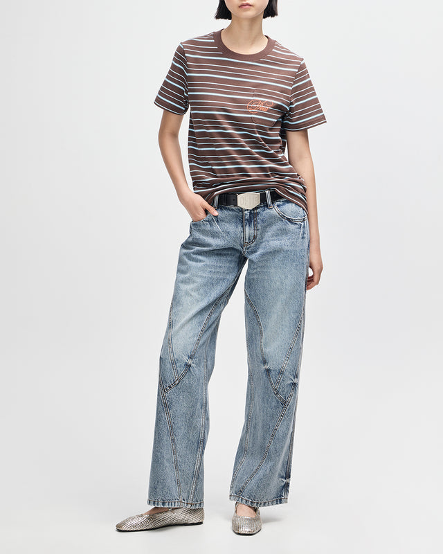 Pierre Stripe Tee - Java Brown-Baby Blue