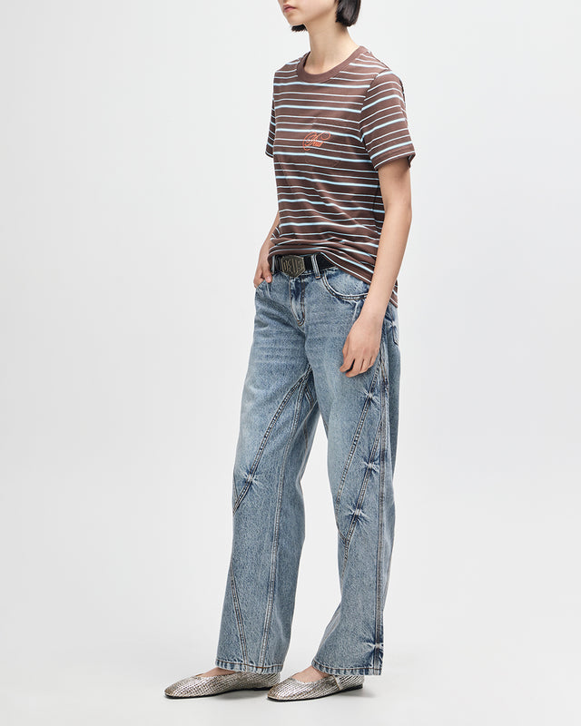 Pierre Stripe Tee - Java Brown-Baby Blue