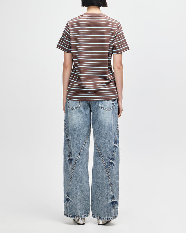 Pierre Stripe Tee - Java Brown-Baby Blue