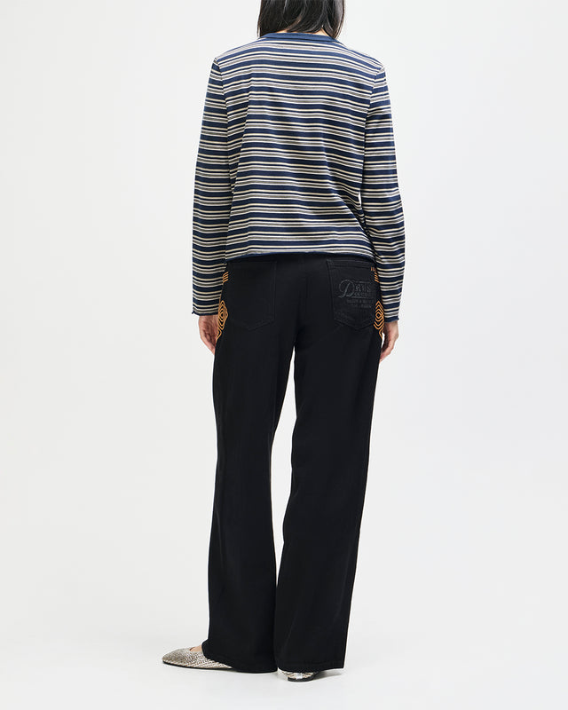 Stoppa Lace-Up Top - Navy Stripe