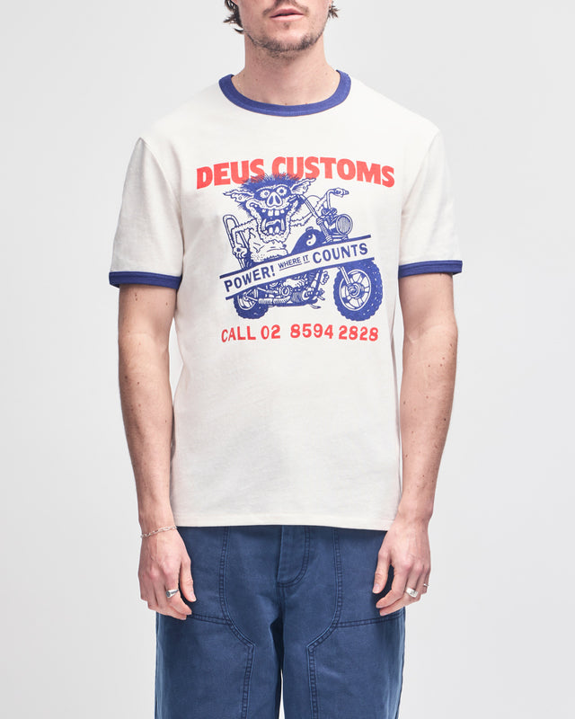 Power! Ringer Tee - Dirty White