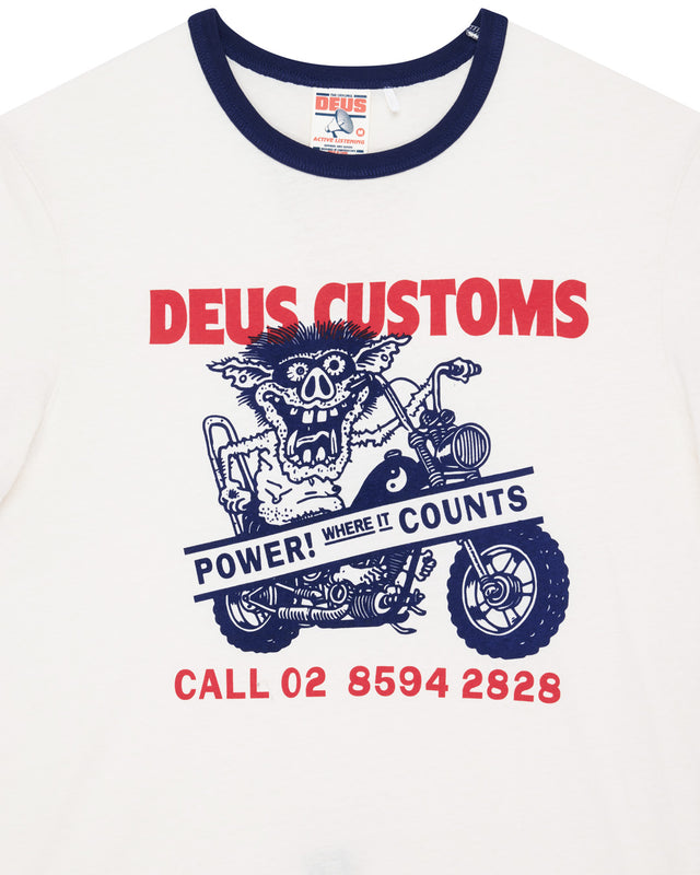 Power! Ringer Tee - Dirty White