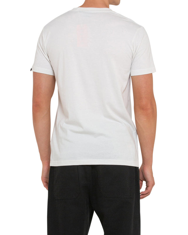 white regular fit t-shirt, front print, 150gm 100% organic combed cotton jersey fabrication with a garment wash