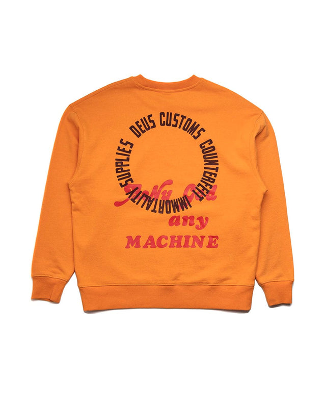 yellow oversized fit crew with chest and back prints, 450gm 100% organic cotton brushed back rugby fleece fabrication with a heavy enzyme stone wash