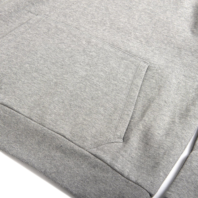 Grey regular fit classic raglan hoodie with chest art and address back print, 380gm oe 100% cotton brushed back fleece fabrication with a garment wash