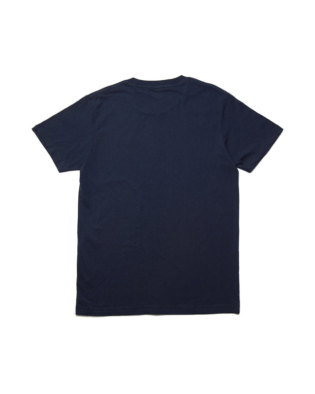 Navy regular fit t-shirt, with chest embroidered shield badge , 190gm oe 100% cotton jersey fabrication with a garment wash