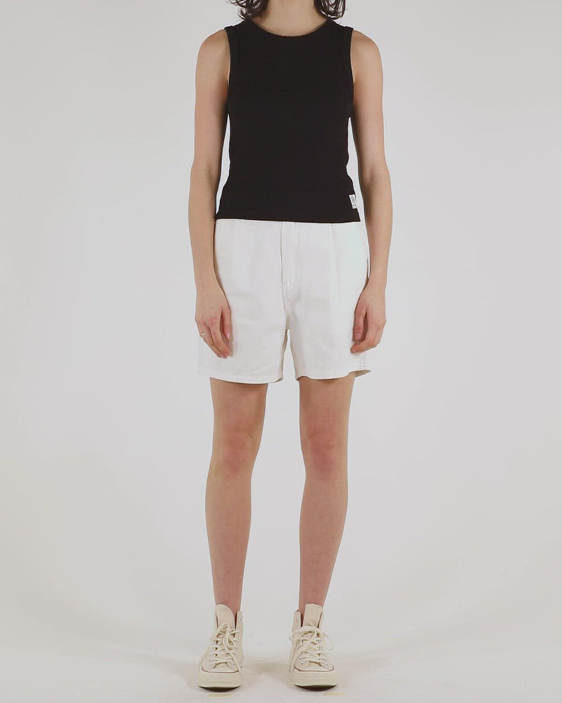 Pauline Pleat Short (Relaxed Fit) - Bleached White