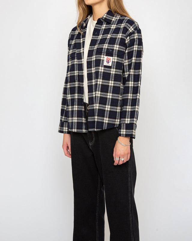 Flannel Check Shirt (Oversized Fit) - Navy Check