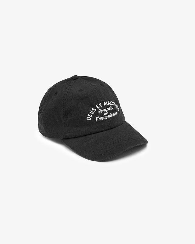 100%  cotton twill Black 6 panel dad cap with front address embroidered artwork and self fabric adjuster