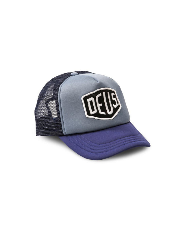 classic trucker cap with front embroidered patch in 60% polyester interlock 40% nylon mesh fabrication with plastic snap adjuster